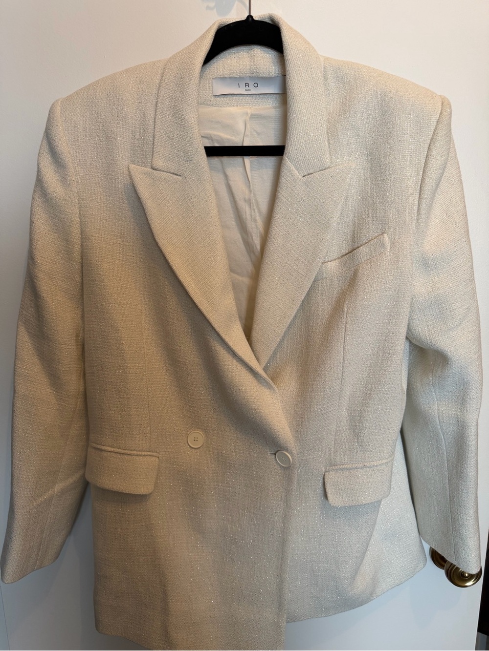 IRO yarita white metallic Double-Breasted tweed Blazer size 40 (us 8)